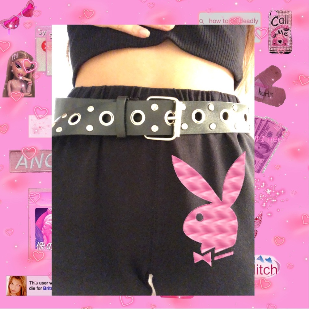 BLACK GROMMET BELT VEGAN LEATHER WITH SILVER METAL